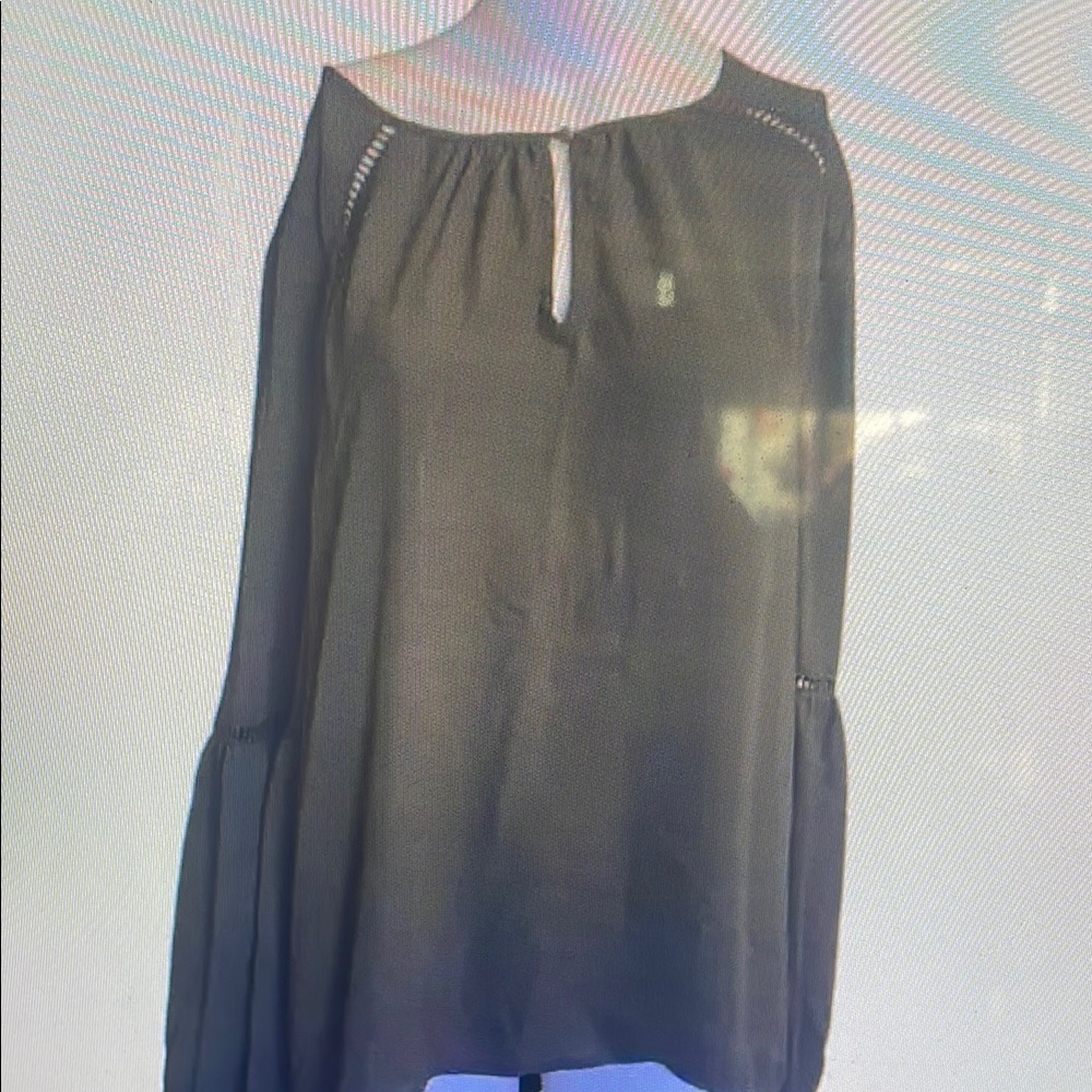 Olive Green Blouse with Keyhole Detail